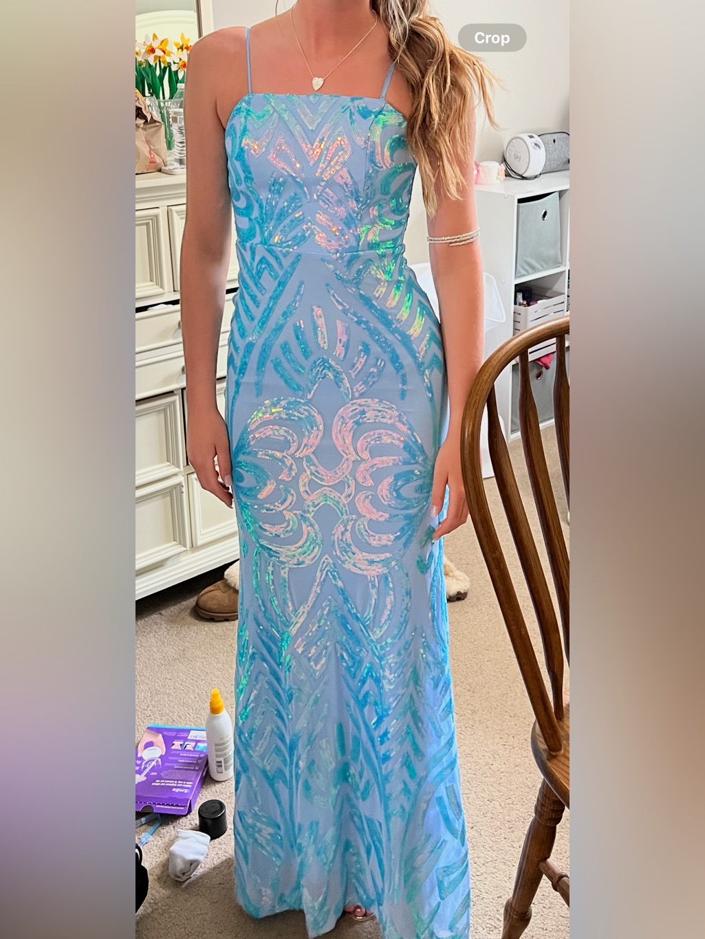 Iridescent Sequin Light Blue Formal Gown